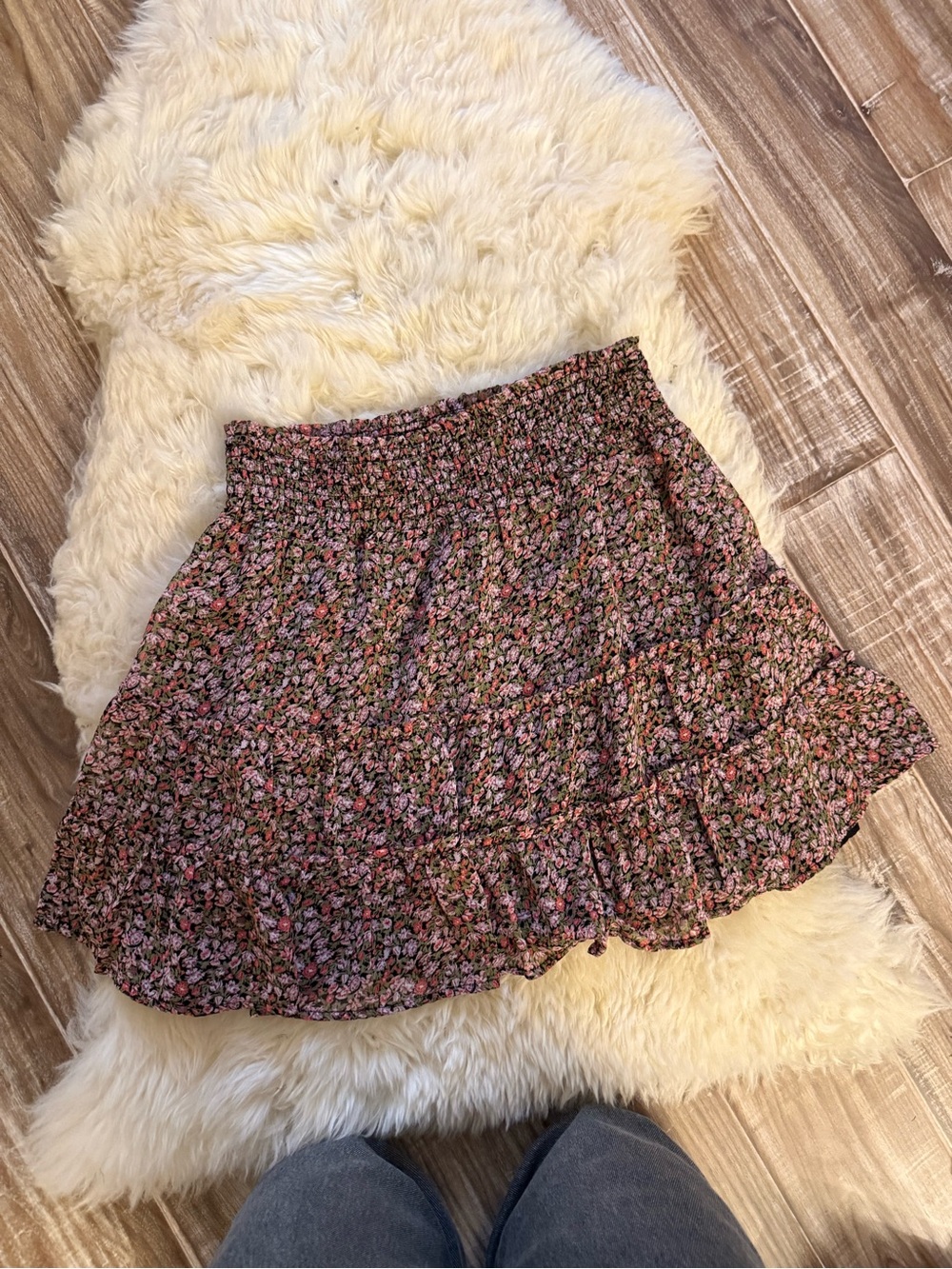 Floral Tiered Ruffle Mini Skirt - Pink/Black